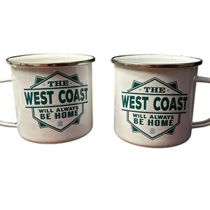 West Coast Enamel Mugs - White with Green Design